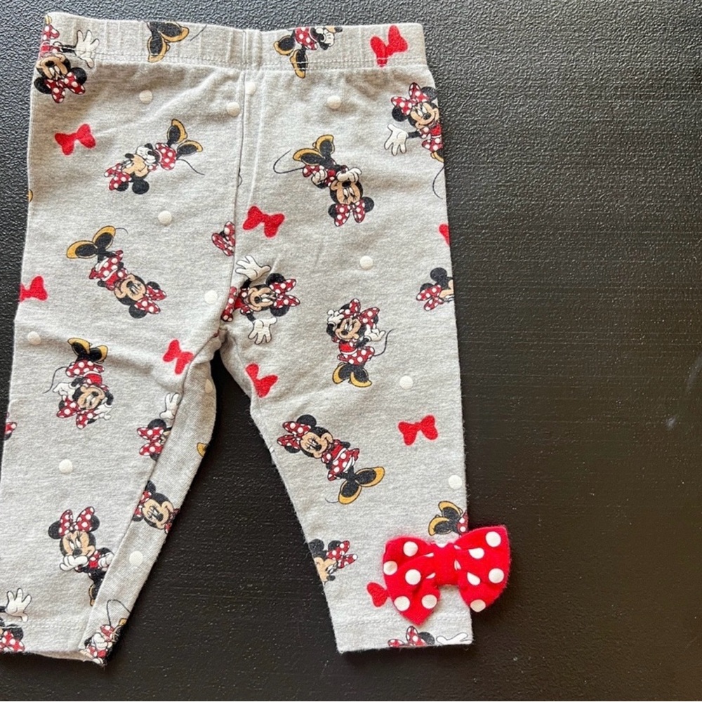Disney Minnie Mouse Gray Polka Dot Bow Ankle Leggings Baby Size 3 Months - Picture 2 of 6